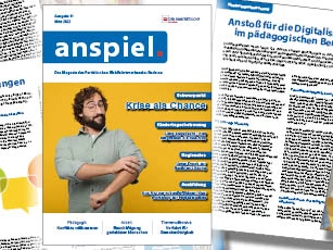 Eine Ausgabe des Magazins anspiel liegt auf einem Tisch.